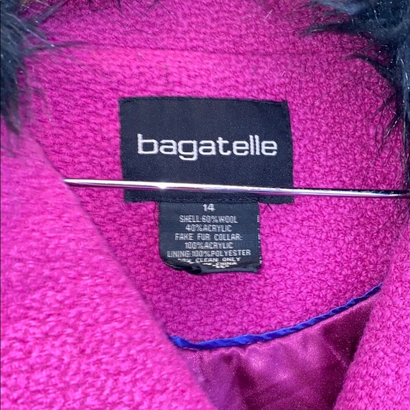 Bagatelle Fuchsia💕Coat Sz14 w/BLK Faux Fur Collar - Picture 2 of 8